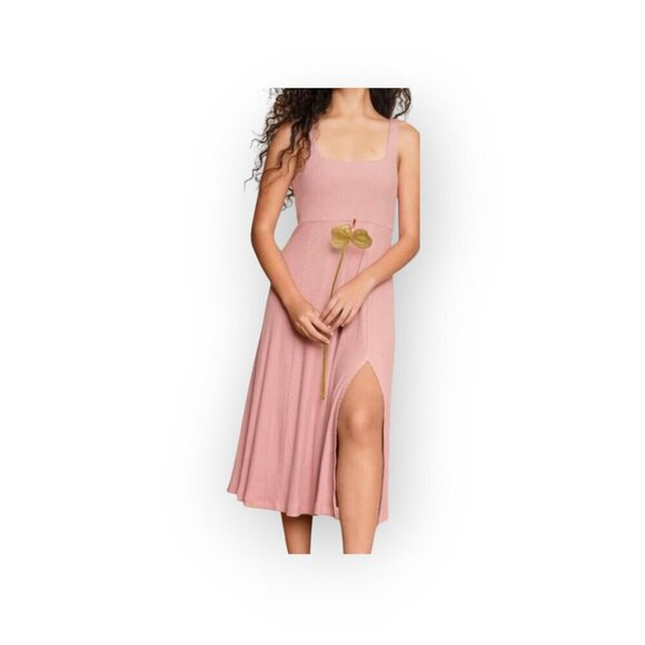 Whimsy + Row sleeveless blush ribbed square-neck modal Frankie midi dress size S - Picture 8 of 9